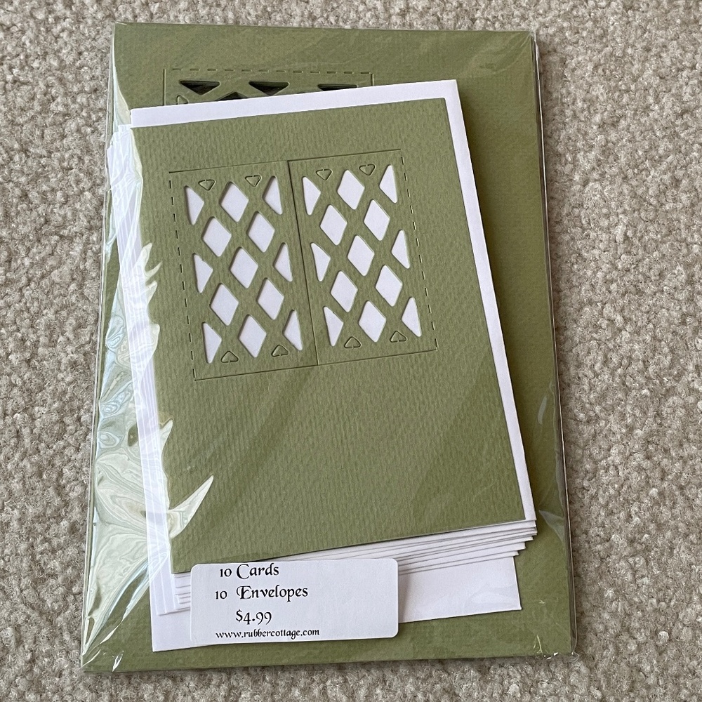Set of 10 Cards & Envelopes Windows Lattice Shutters Green Blank Make Your Own N